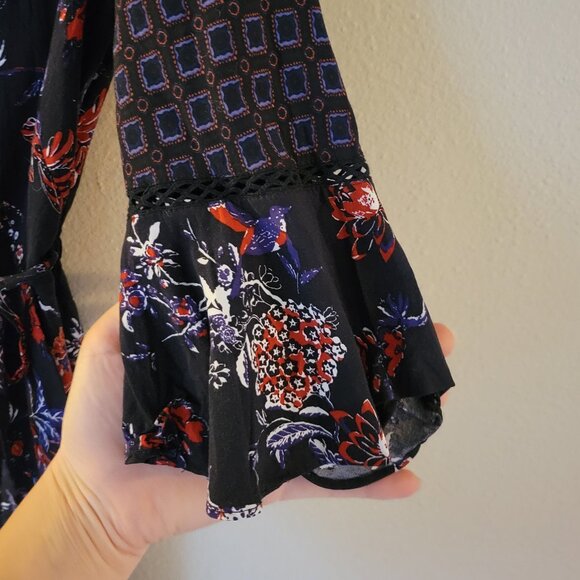 Anthropologie Maeve Espoir Floral Bird Print Boho Jumpsuit Size 2 EUC - Picture 6 of 12